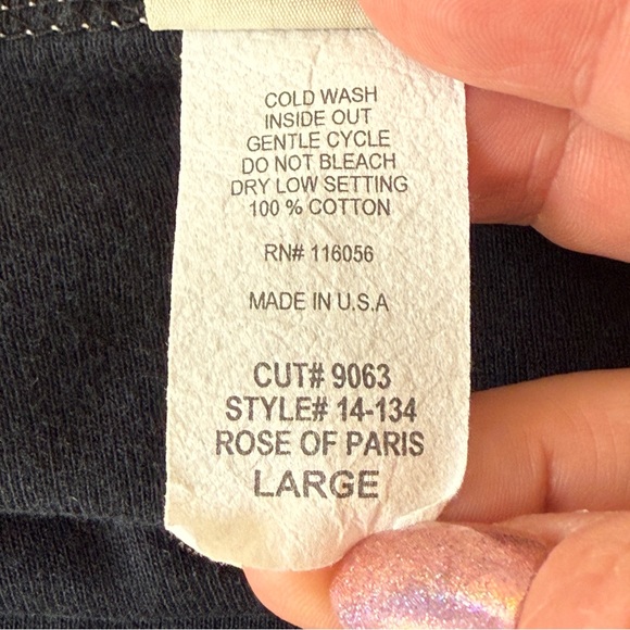 Jess & Jane Black Paris Top Size L Eiffel Tower Rhinestones 3/4 Sleeve Y2K Goth - Picture 10 of 10